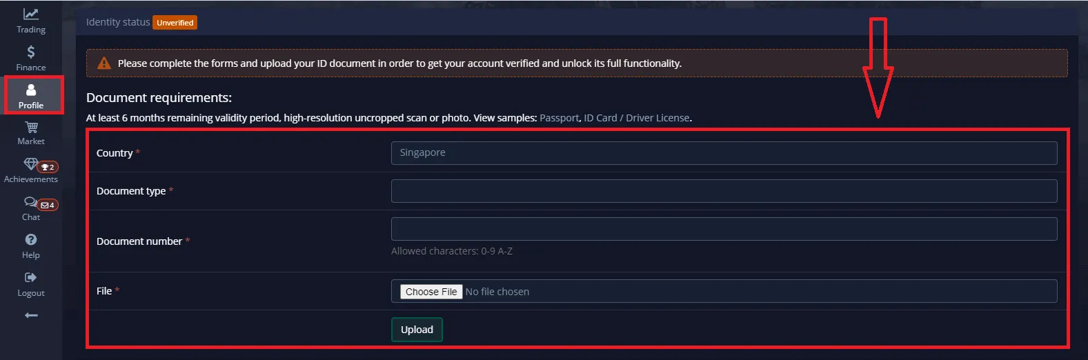 Identity verification Pocket Option